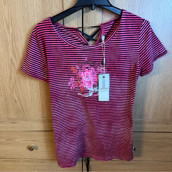 Brand New With Tags Israeli Brand Cassadi Pink Striped T-Shirt - Picture 2 of 16